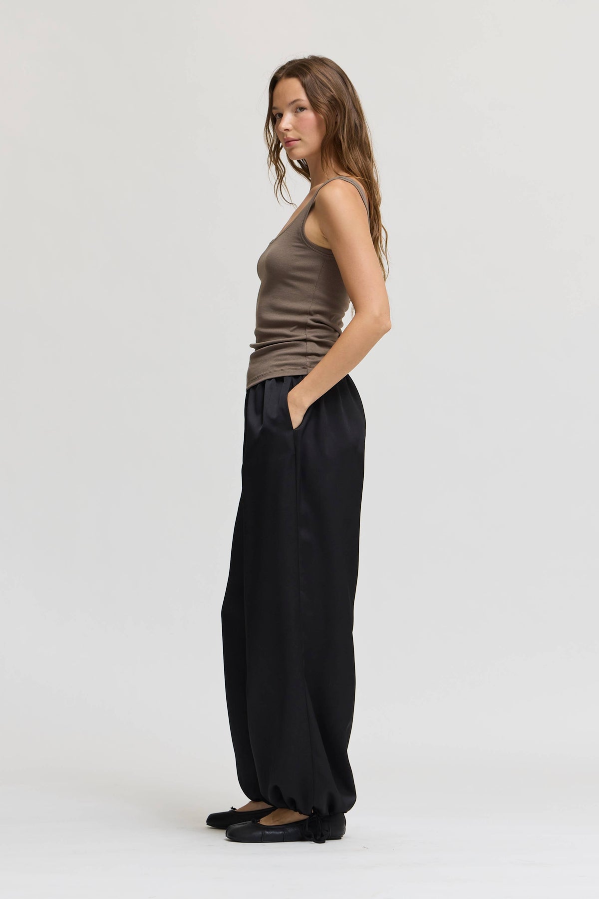 Taupe Brown jersey Scoop Tank Top