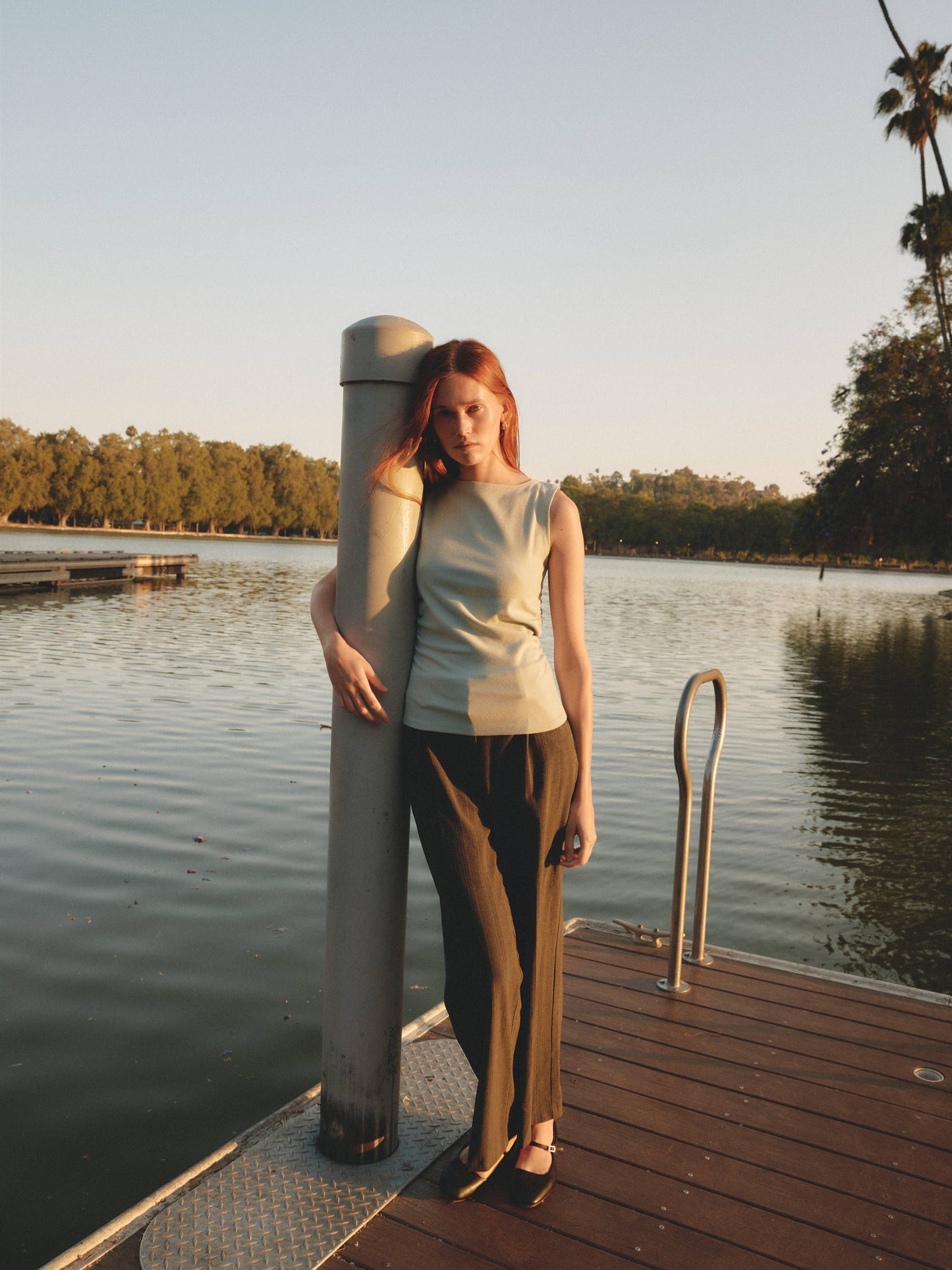 Boat Neck Ruched Knit Tank