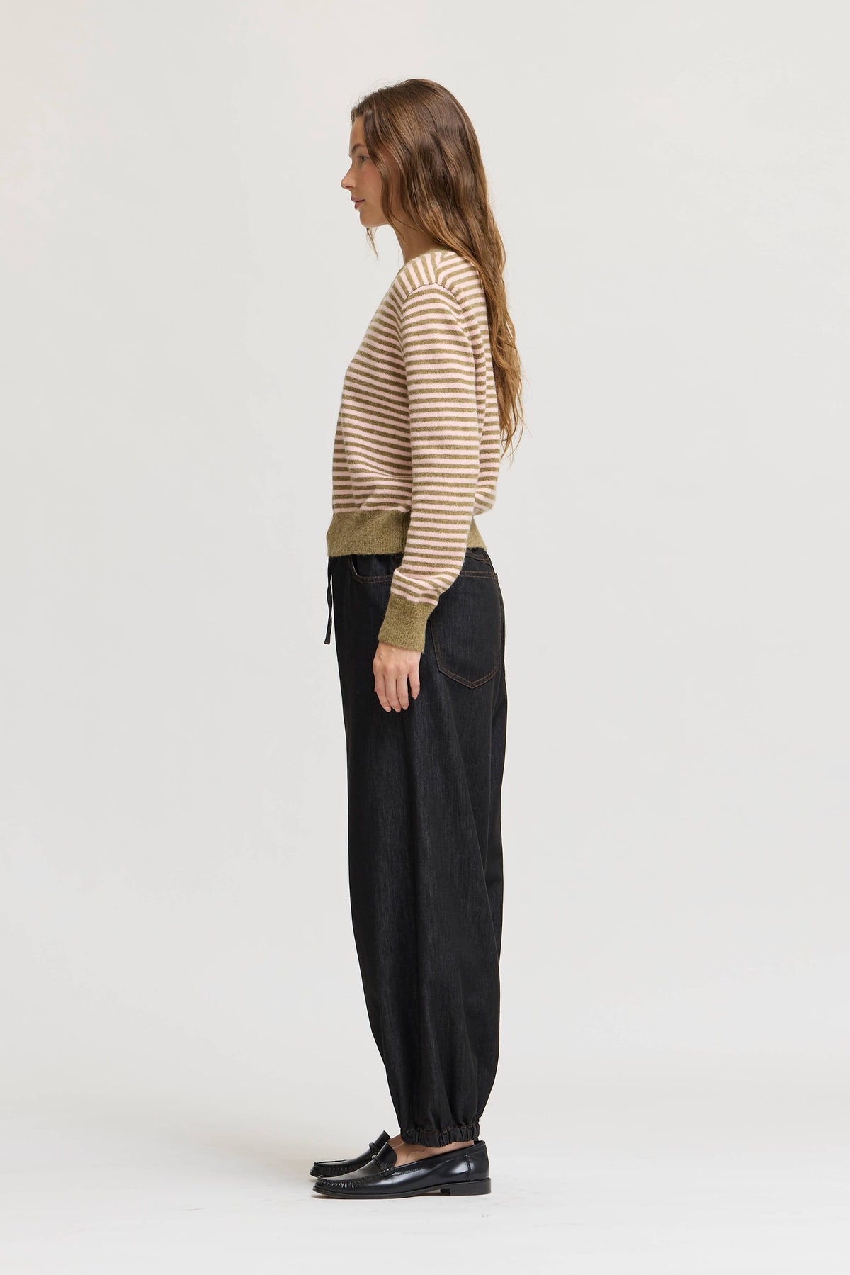 Sage Pink Striped V-Neck Pullover