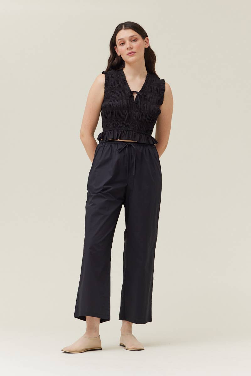 Black Smocked Ruffle Crop Top
