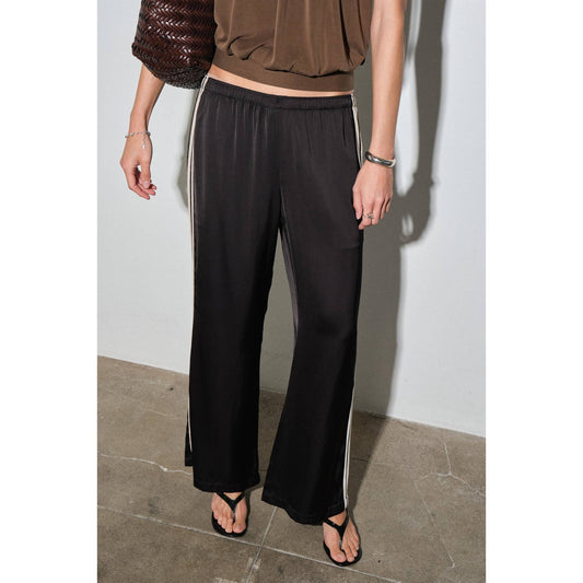 Black Satin Cream Stripe Track Pants