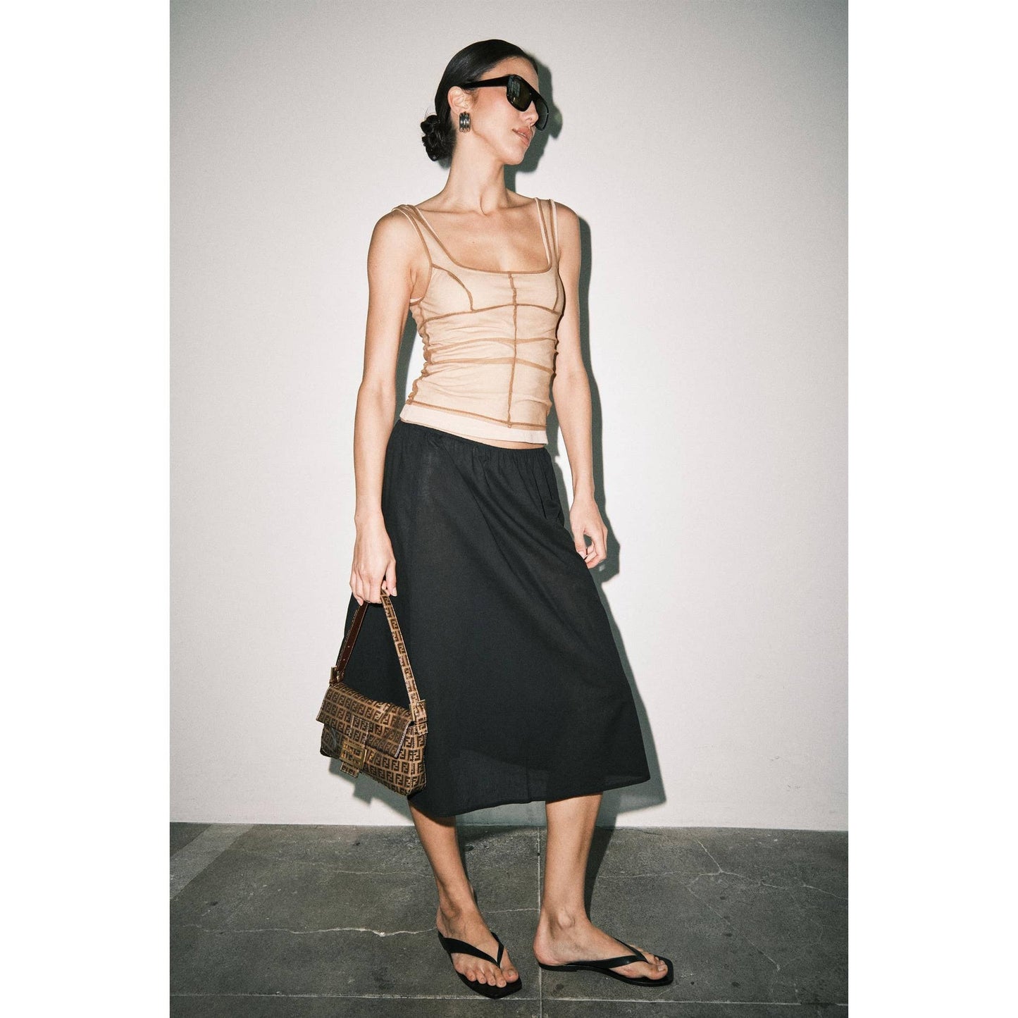 Sheer Mesh Layered Jersey Knit Tank Top