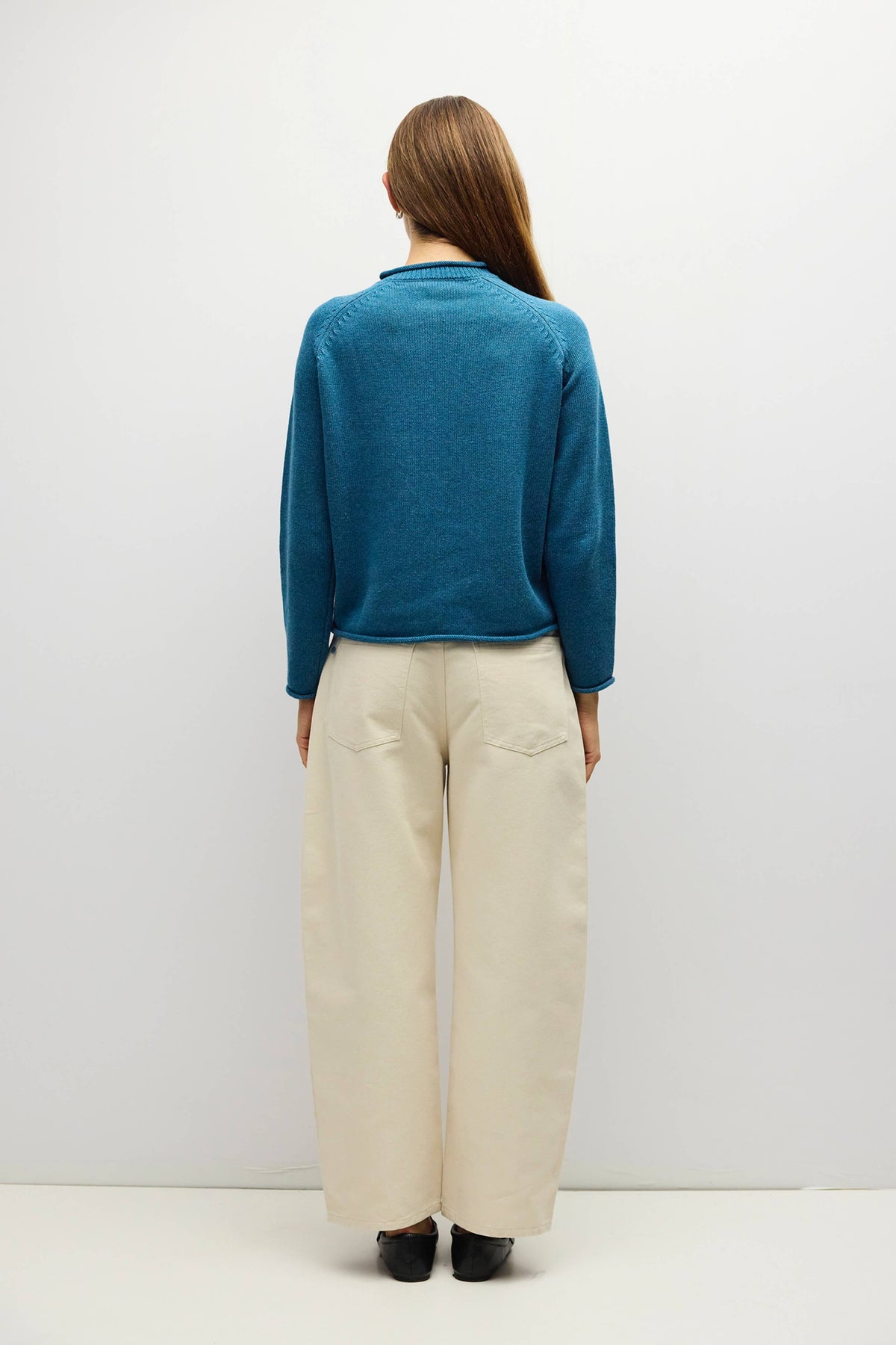 Teal Rolled Edge Henley Sweater