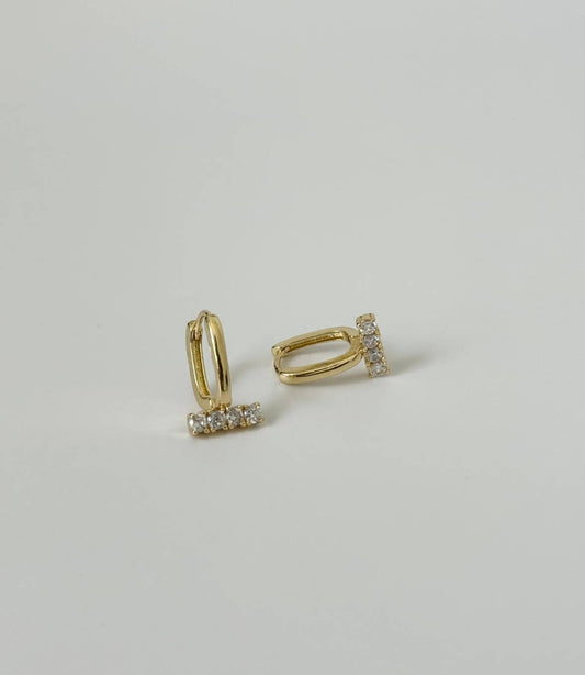 14K Gold Filled CZ Stone Bar Huggie Hoops