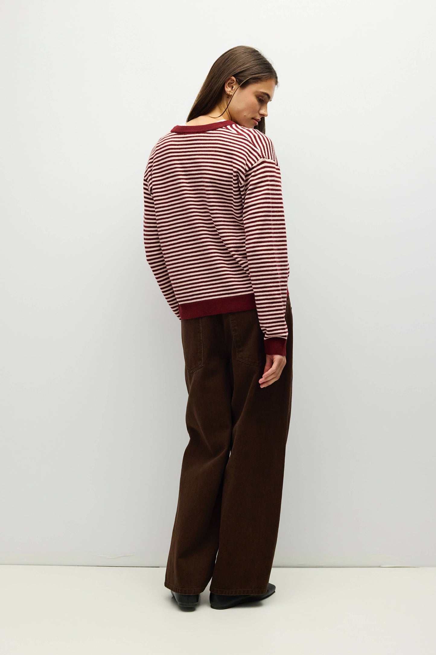Striped Burgundy/Pink V-Neck Sweater