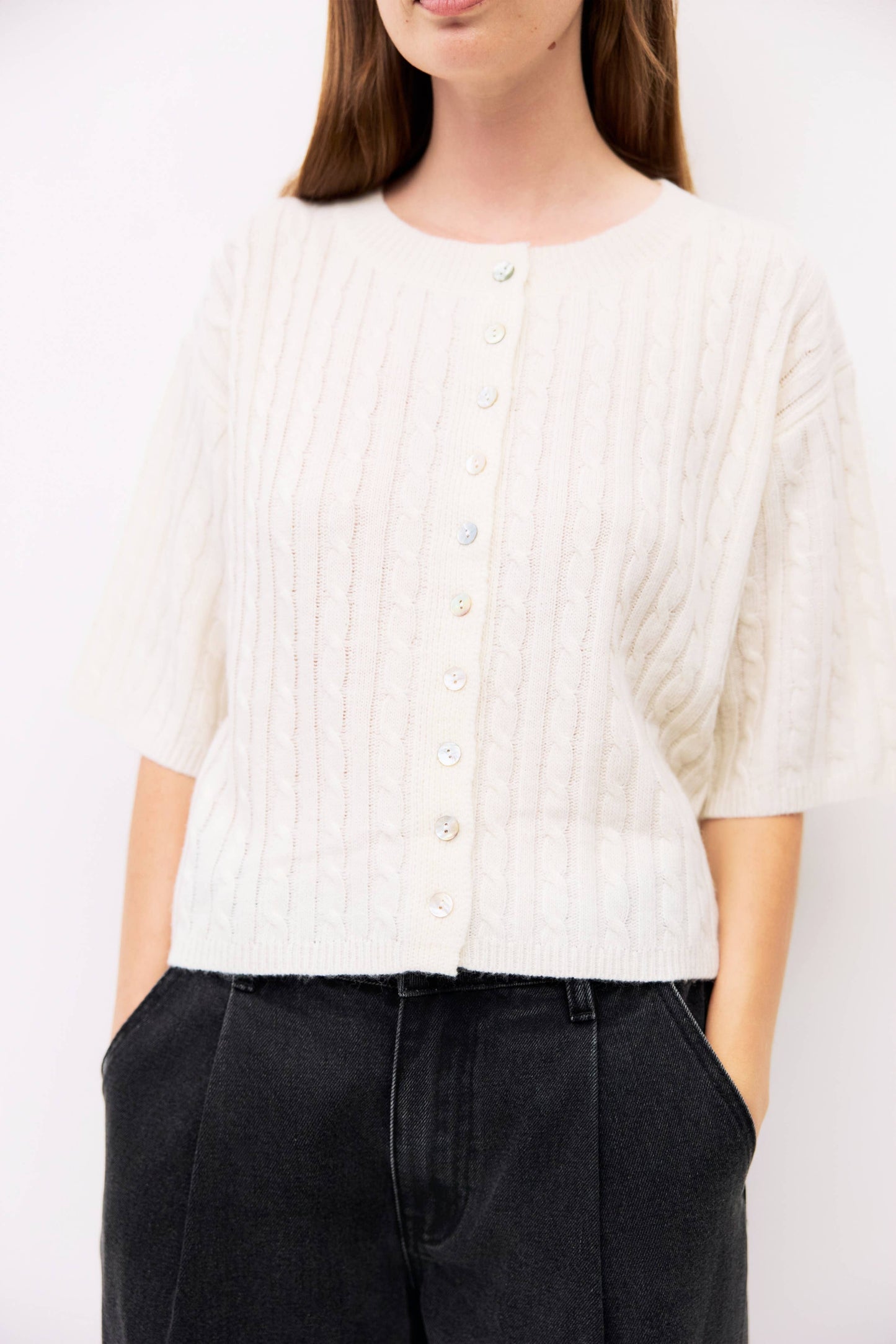 Cable Knit Elbow Sleeve Cardigan