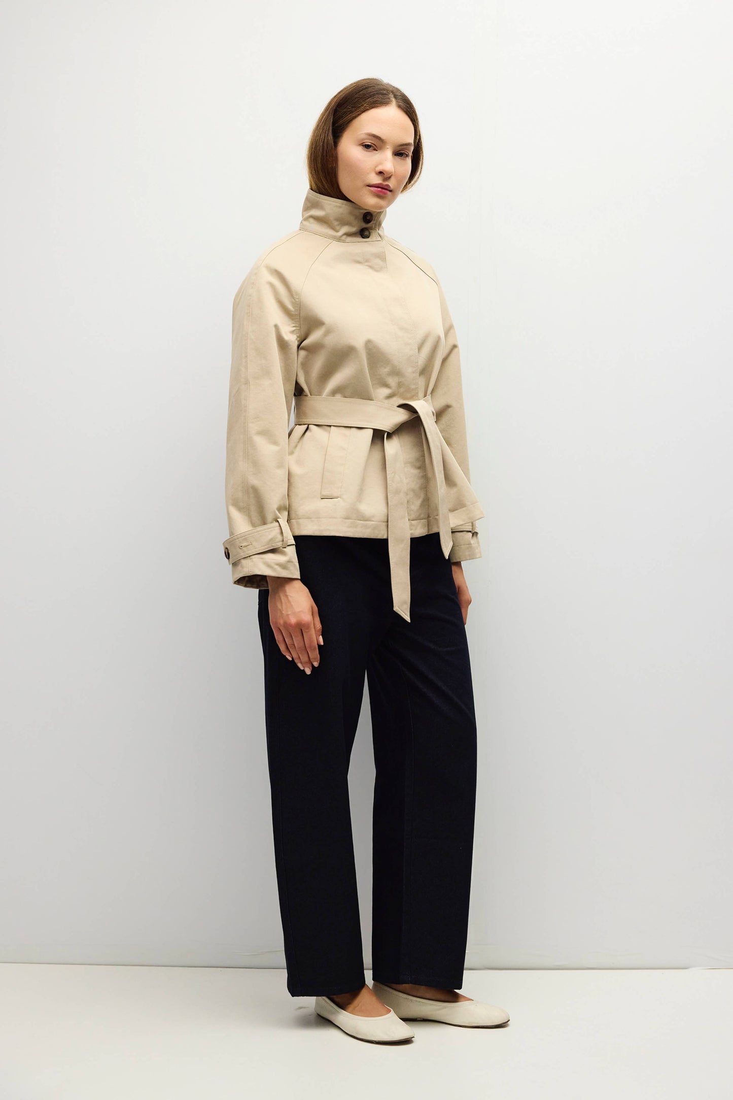 High Neck Belted Raglan Jacket