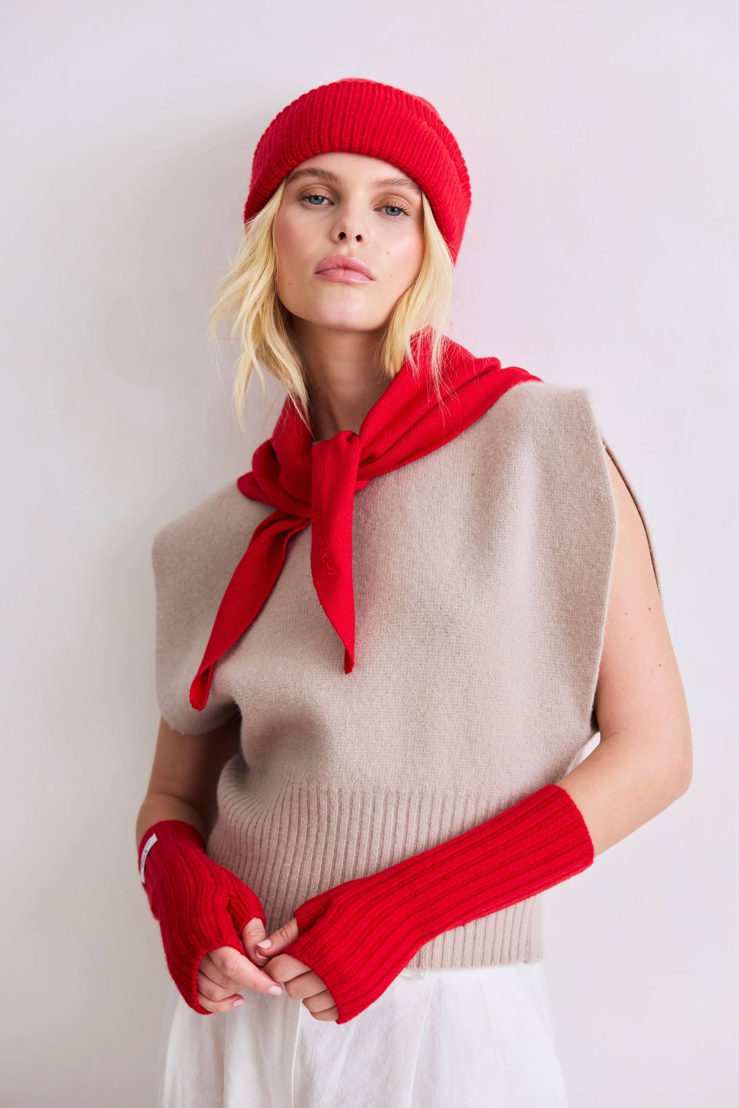 Flame Red Wool Fingerless Gloves