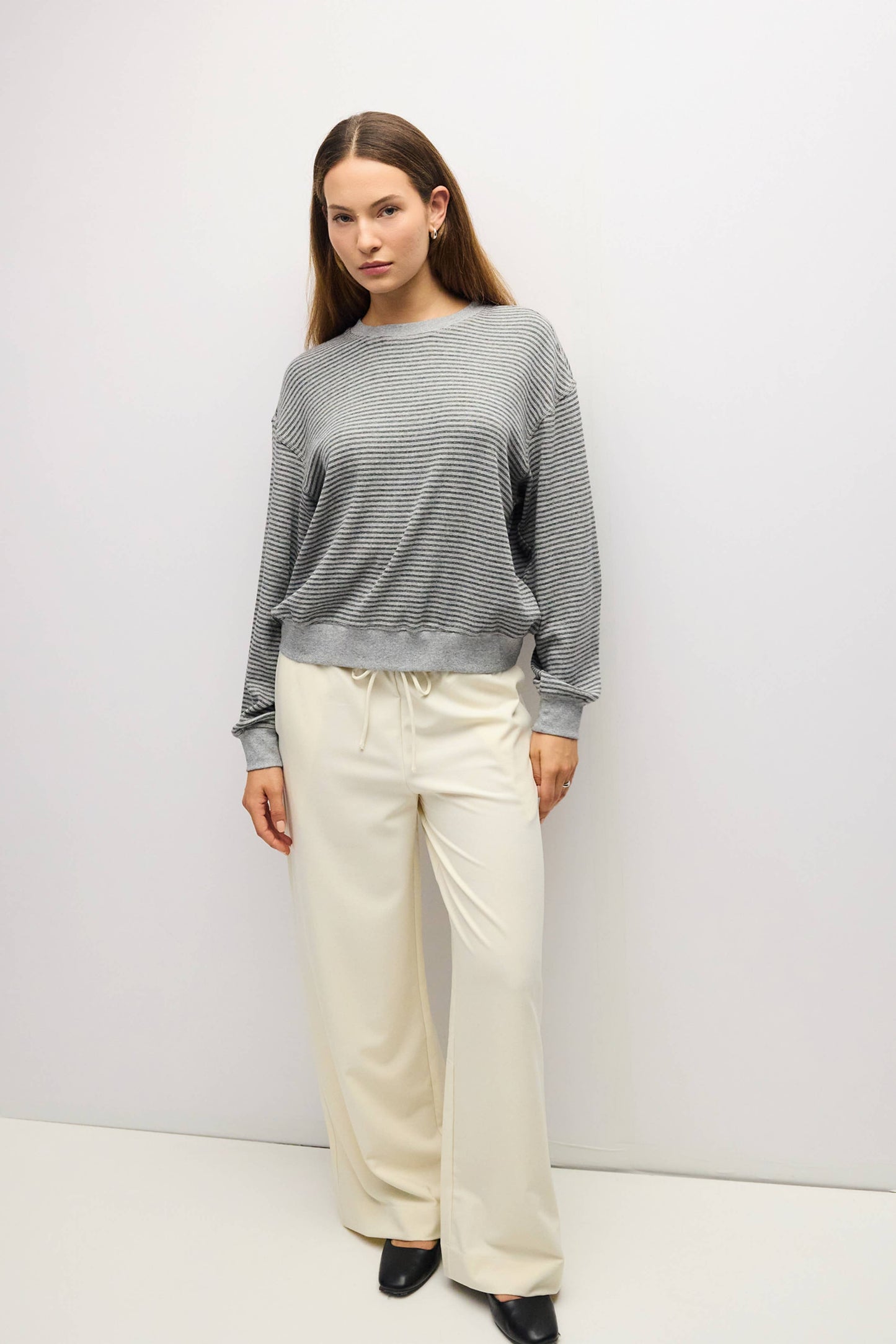 Stripe Crewneck Drop Shoulder Jersey Top