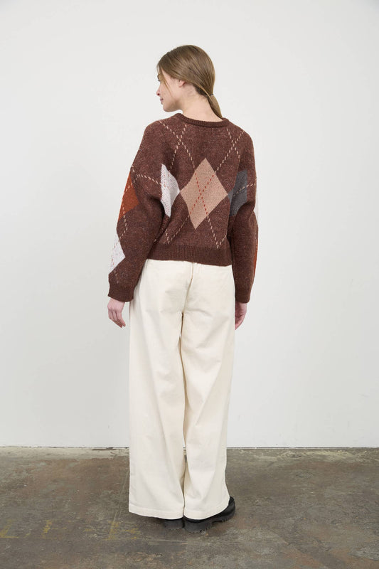 Brown Argyle Crewneck Sweater