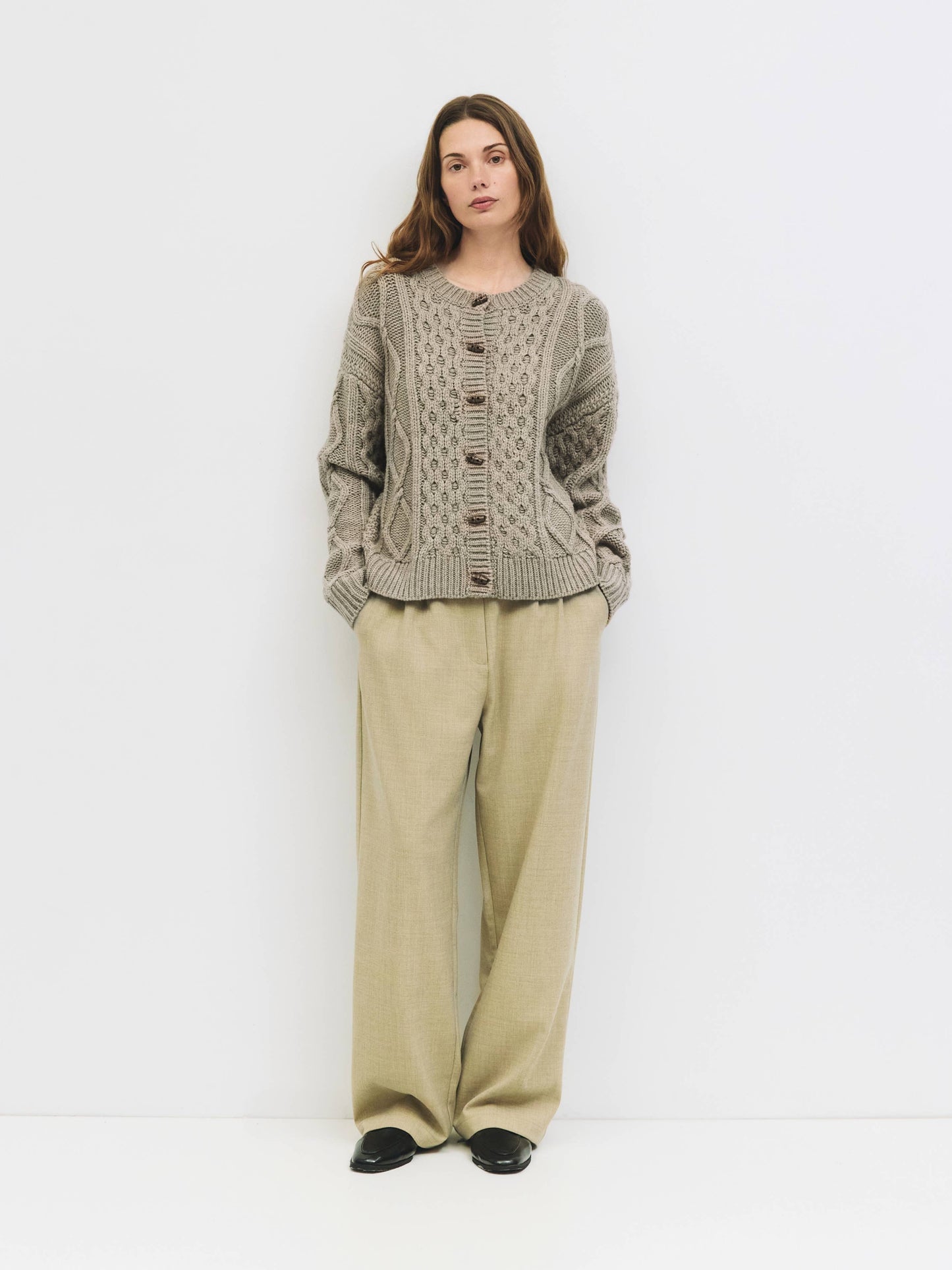 Cable Knit Wooden Toggle Cardigan Sweater