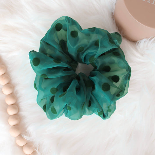 Green Polka Dot Jumbo Sheer Scrunchie