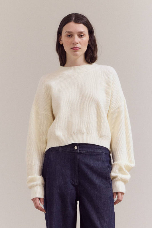 Mock Neck Textured Cropped Sweater