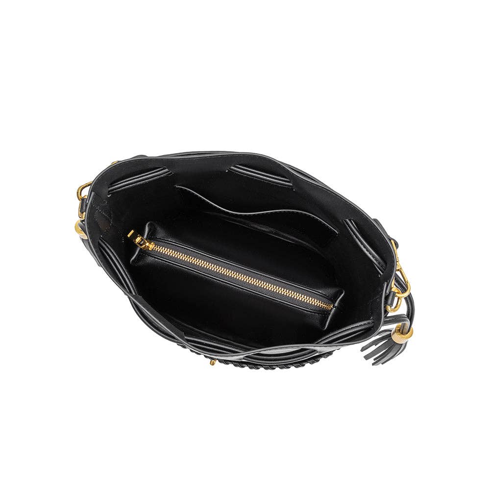 Janae Black Vegan Leather Top Handle Bag