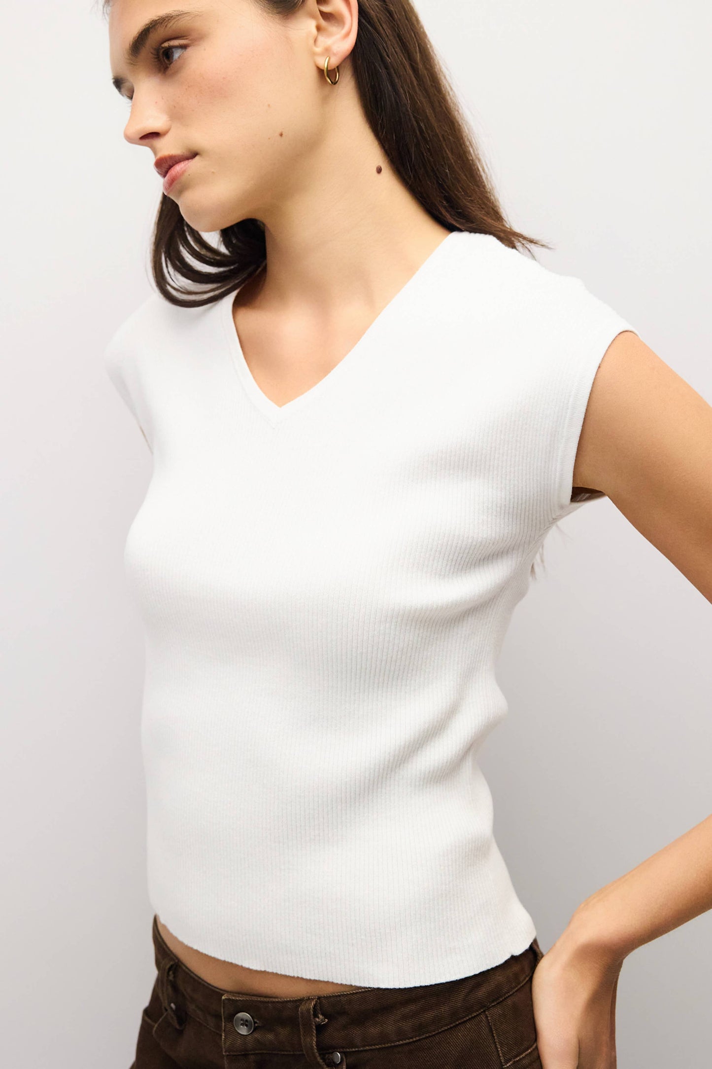 V-Neck Ribbed Knit Top