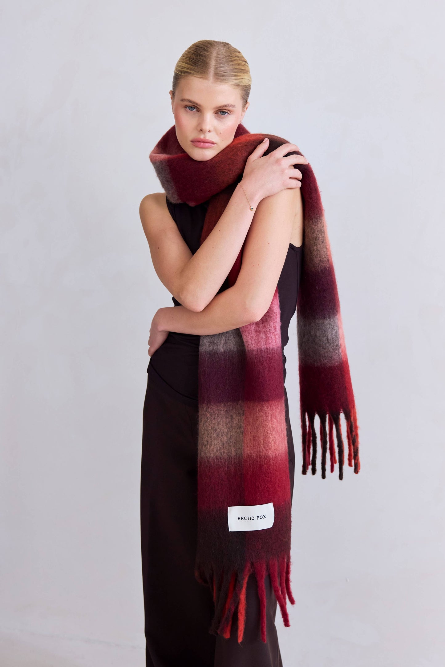 Burgundy Brushed Plaid Oversized Scarf