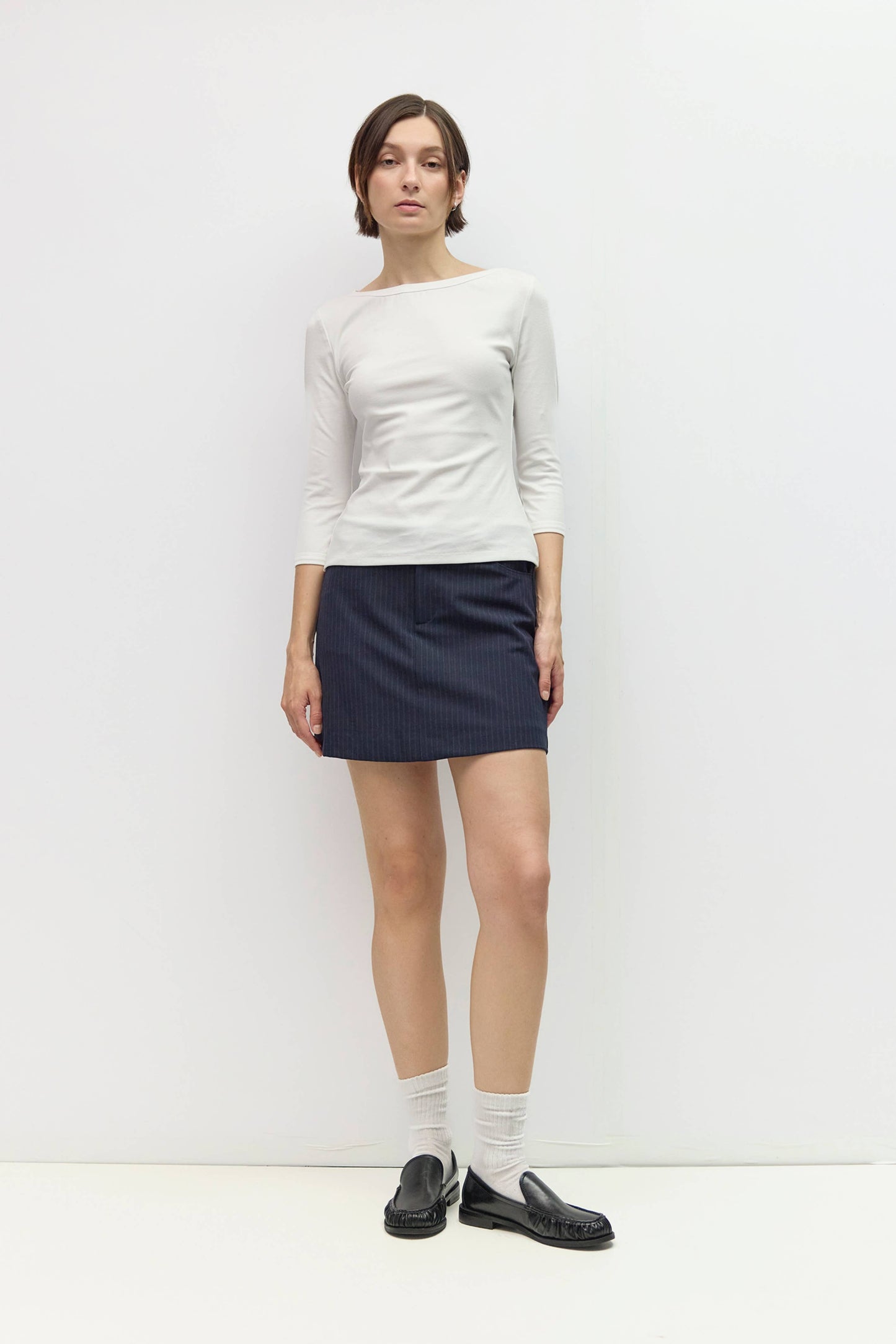 Ribbed Wide Neck Jersey Top