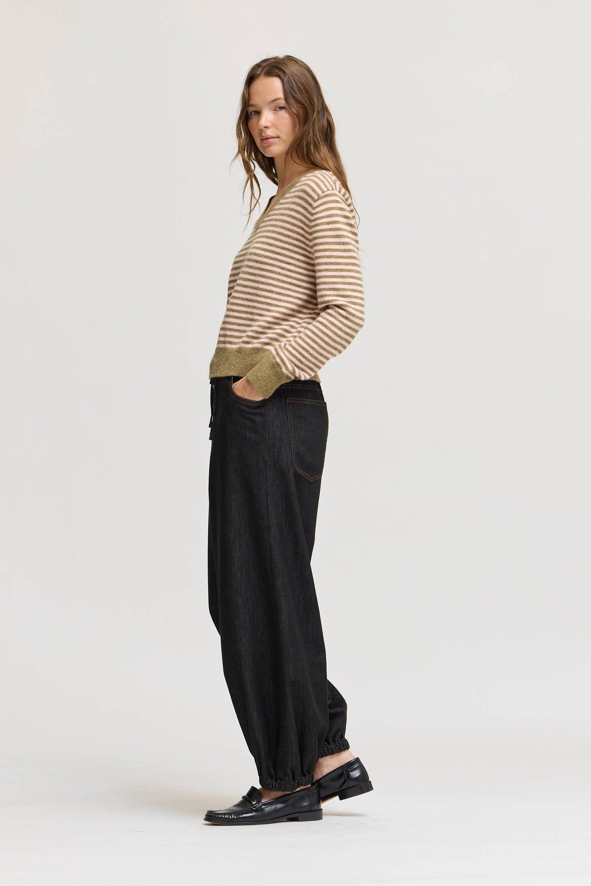 Sage Pink Striped V-Neck Pullover