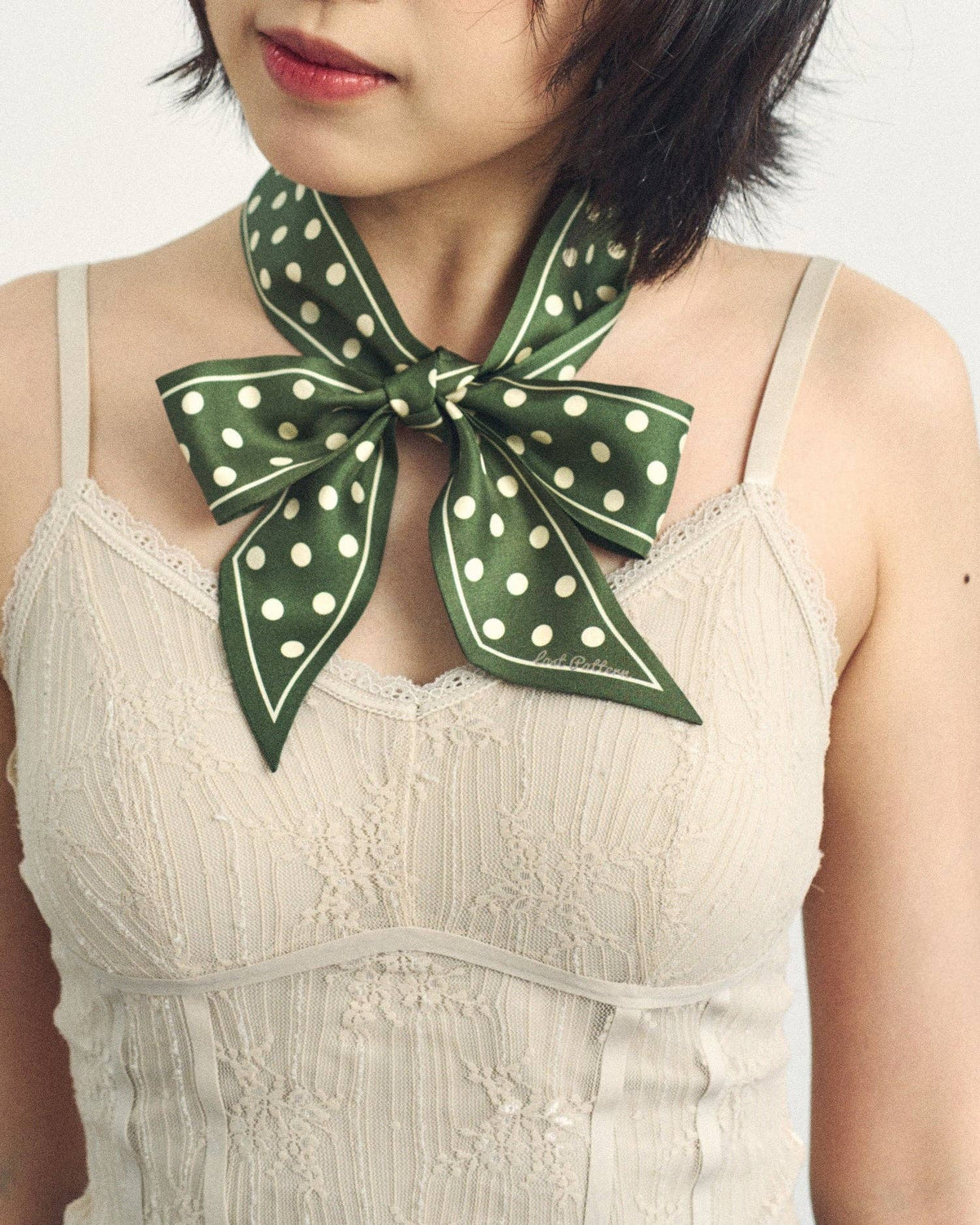Green Polka Dot Silk Slim Scarf