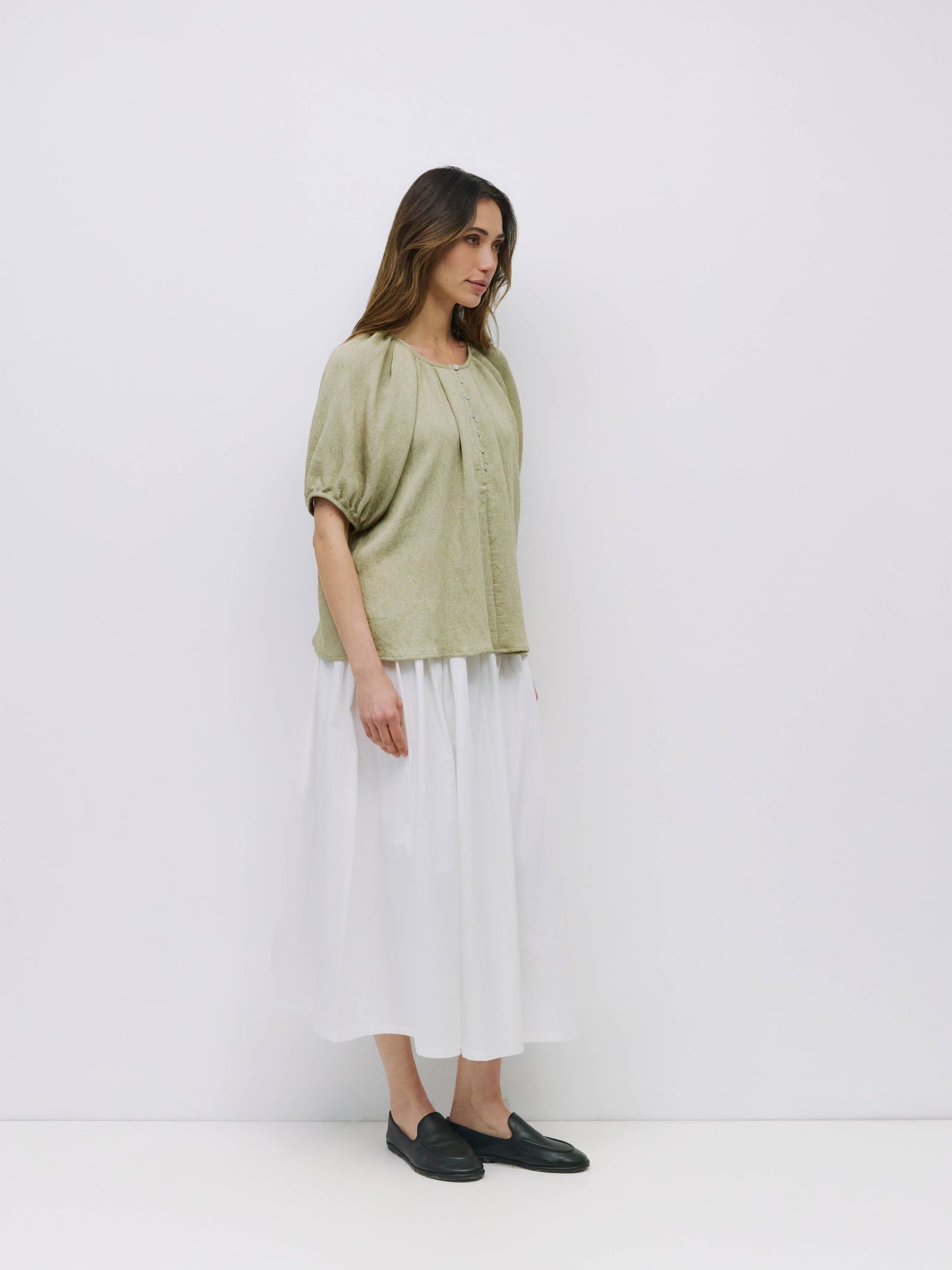 Pleated Half Button Blouse