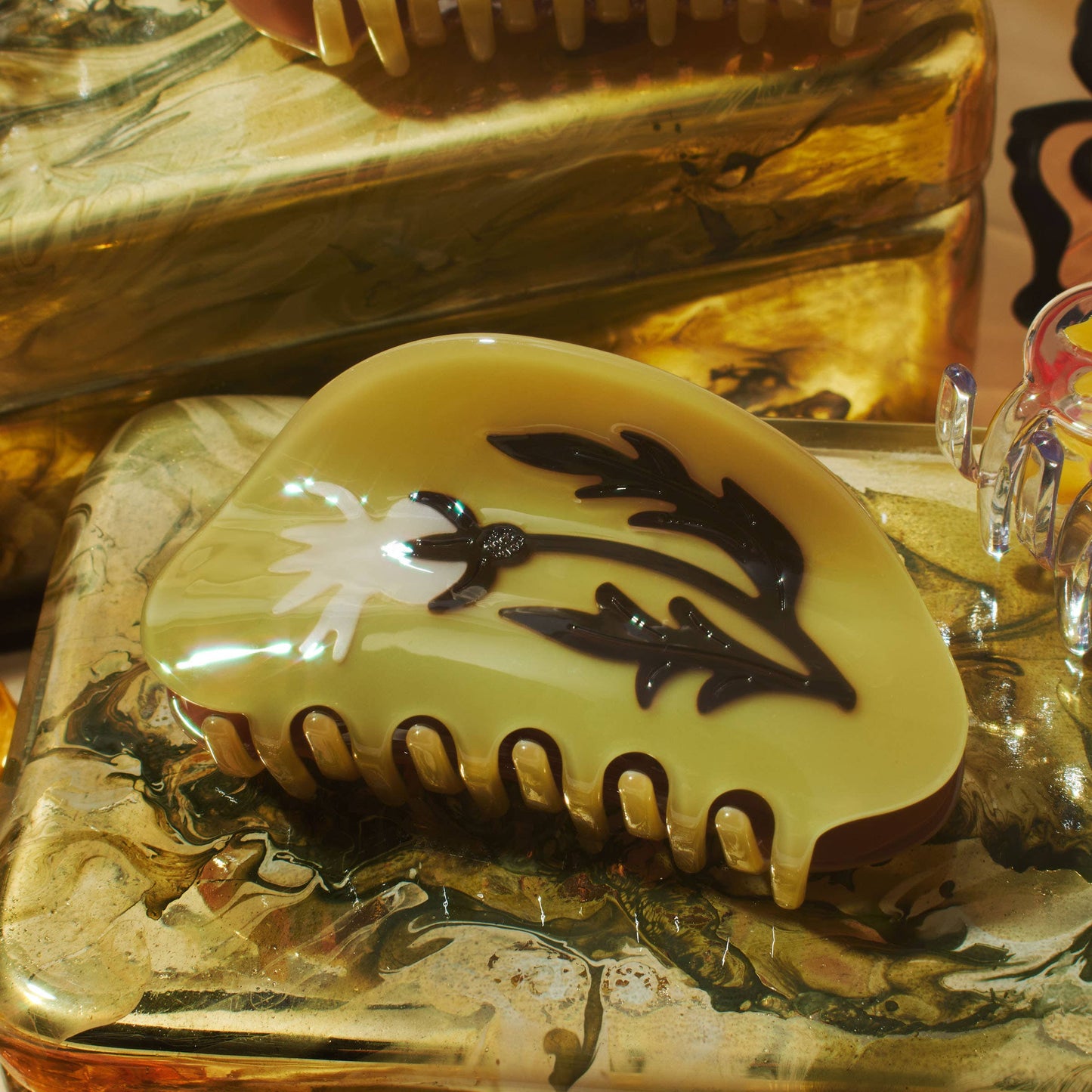 Yellow Rosehip Flower Hair Claw