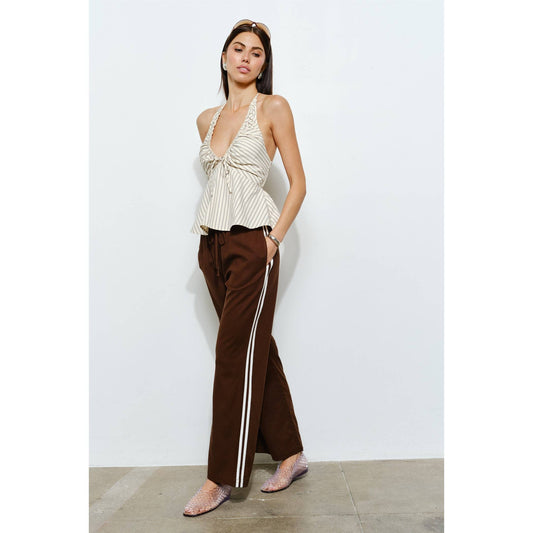 Brown Linen Stripe Track Pants