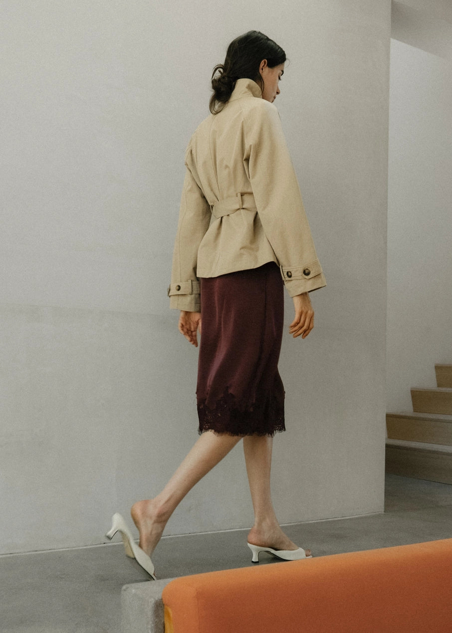 High Neck Belted Raglan Jacket