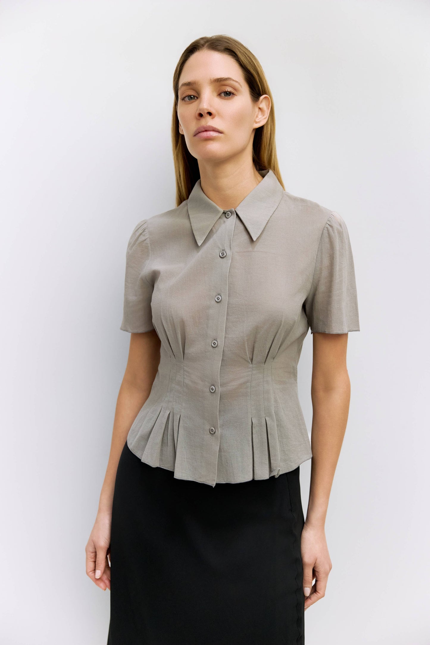 Pleated Waist Cotton Blouse