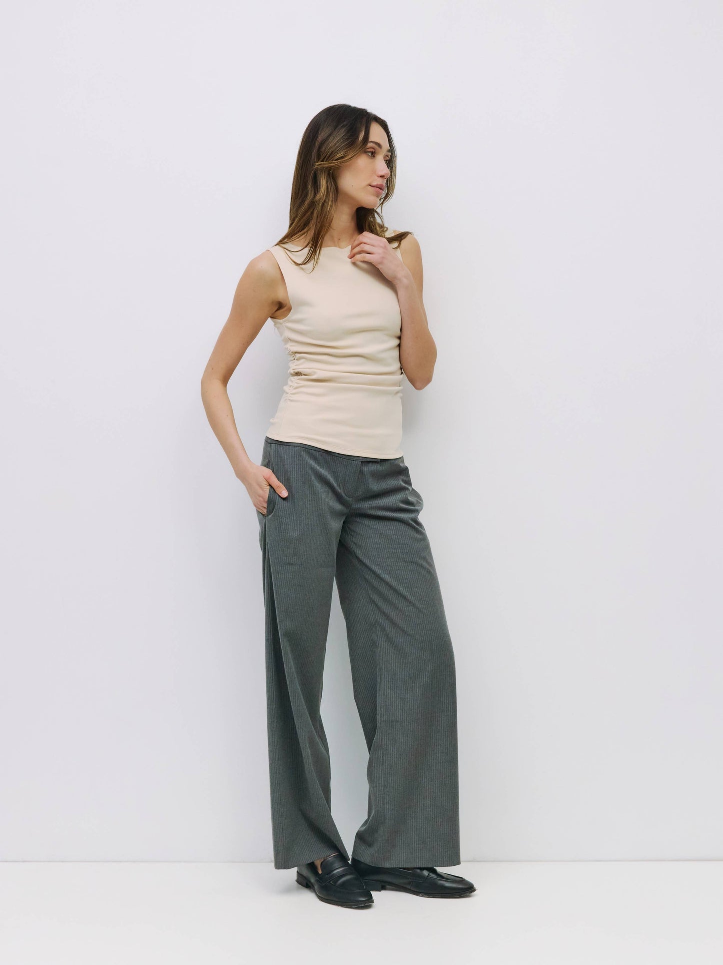 Boat Neck Ruched Knit Tank