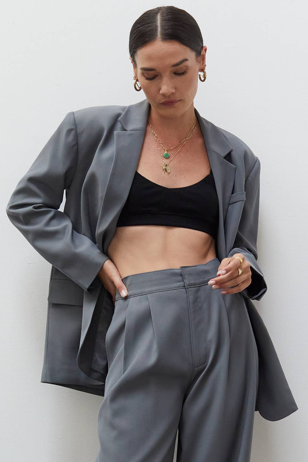 Grey Oversized Single Breasted Blazer