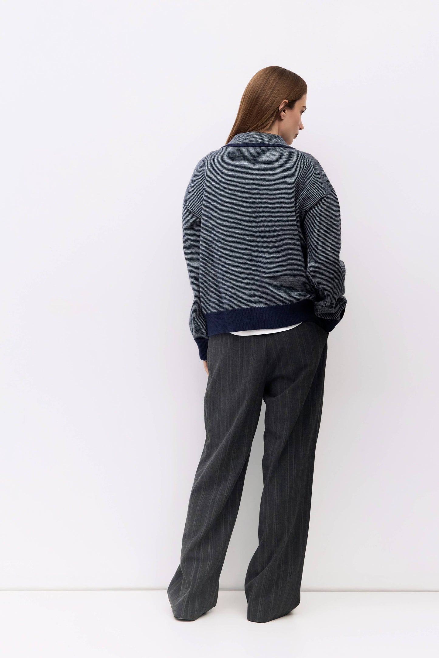 Blue Striped Collared Polo Sweater