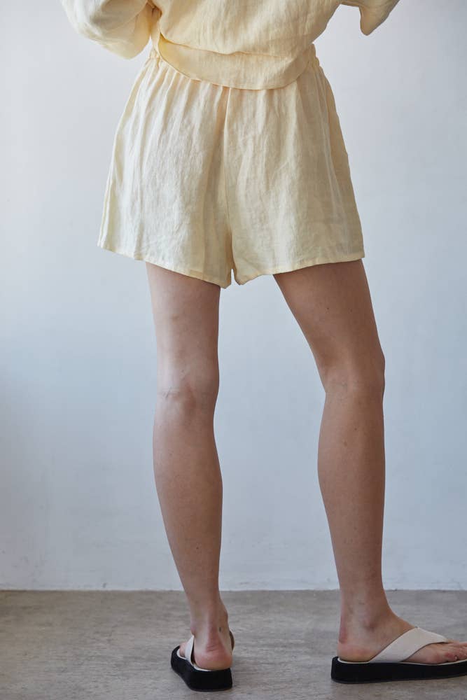 Creamy Yellow Woven Linen Shorts