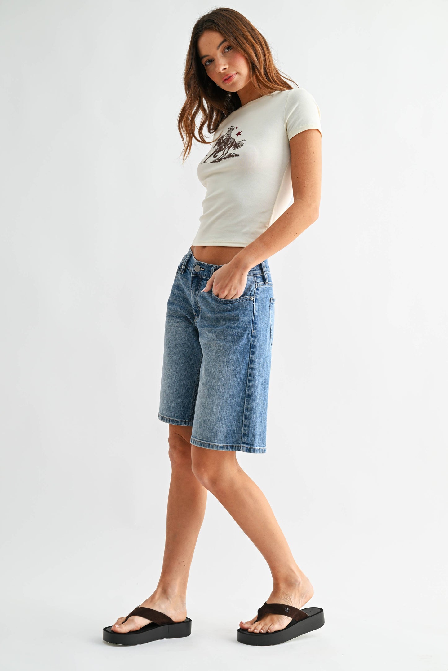 Low Rise Medium Wash Long Short