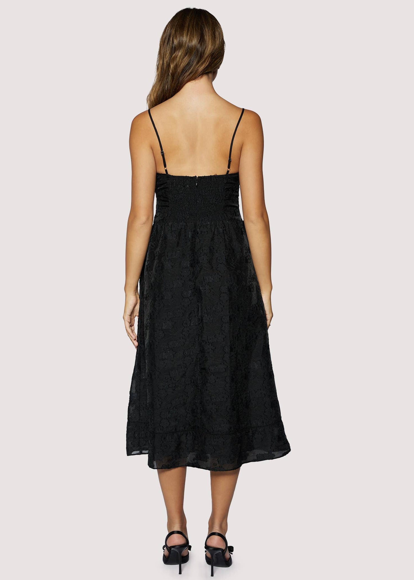 Black Floral Jacquard Organza Midi Dress
