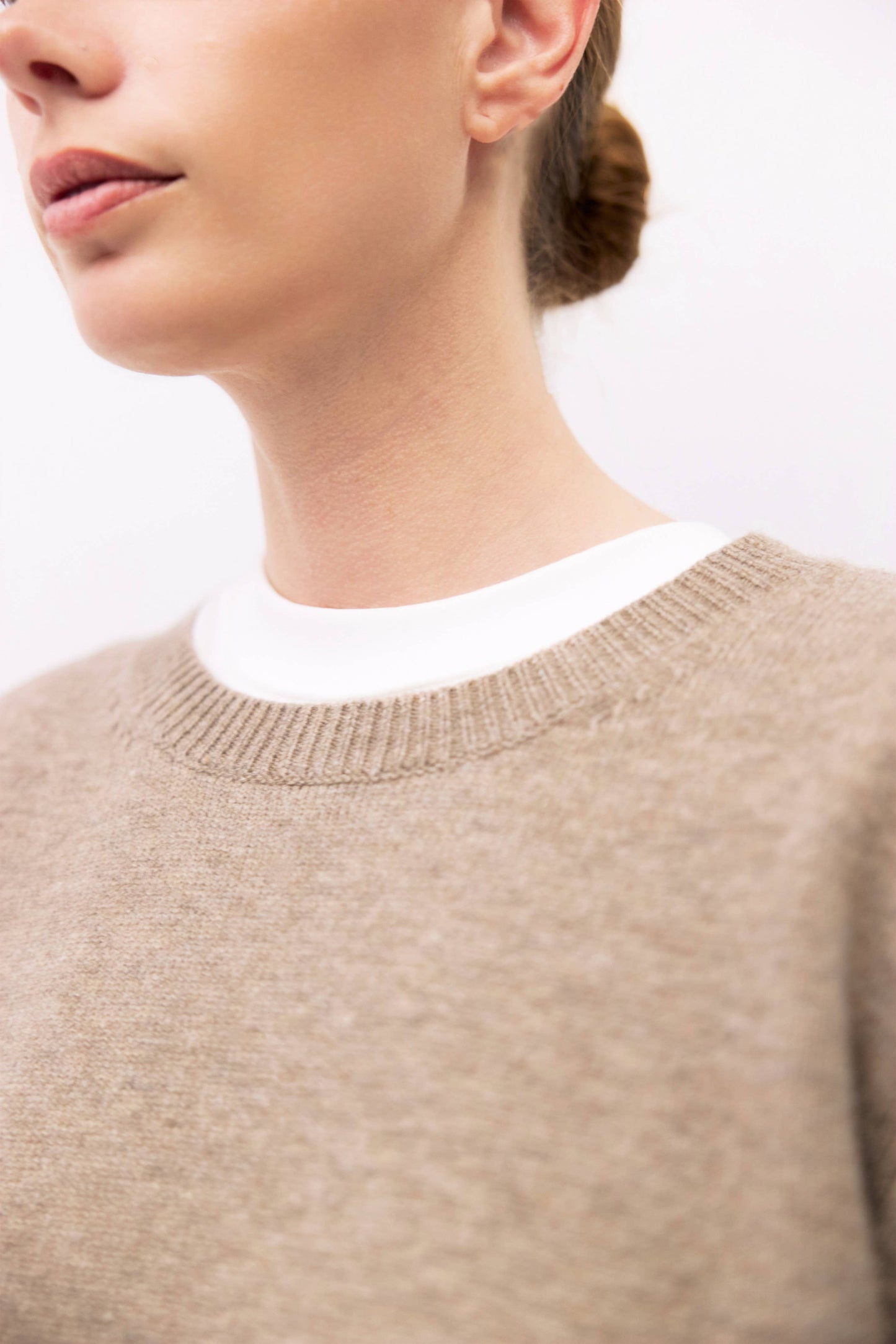 Taupe Brushed Knit Crewneck Sweater