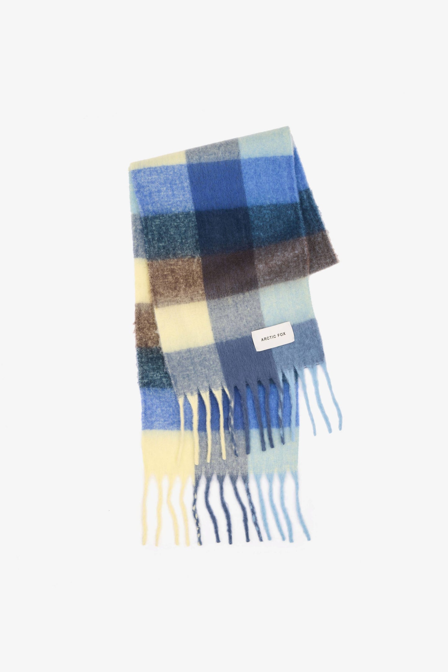 Blue Yellow Brushed Plaid Oversized Scarf