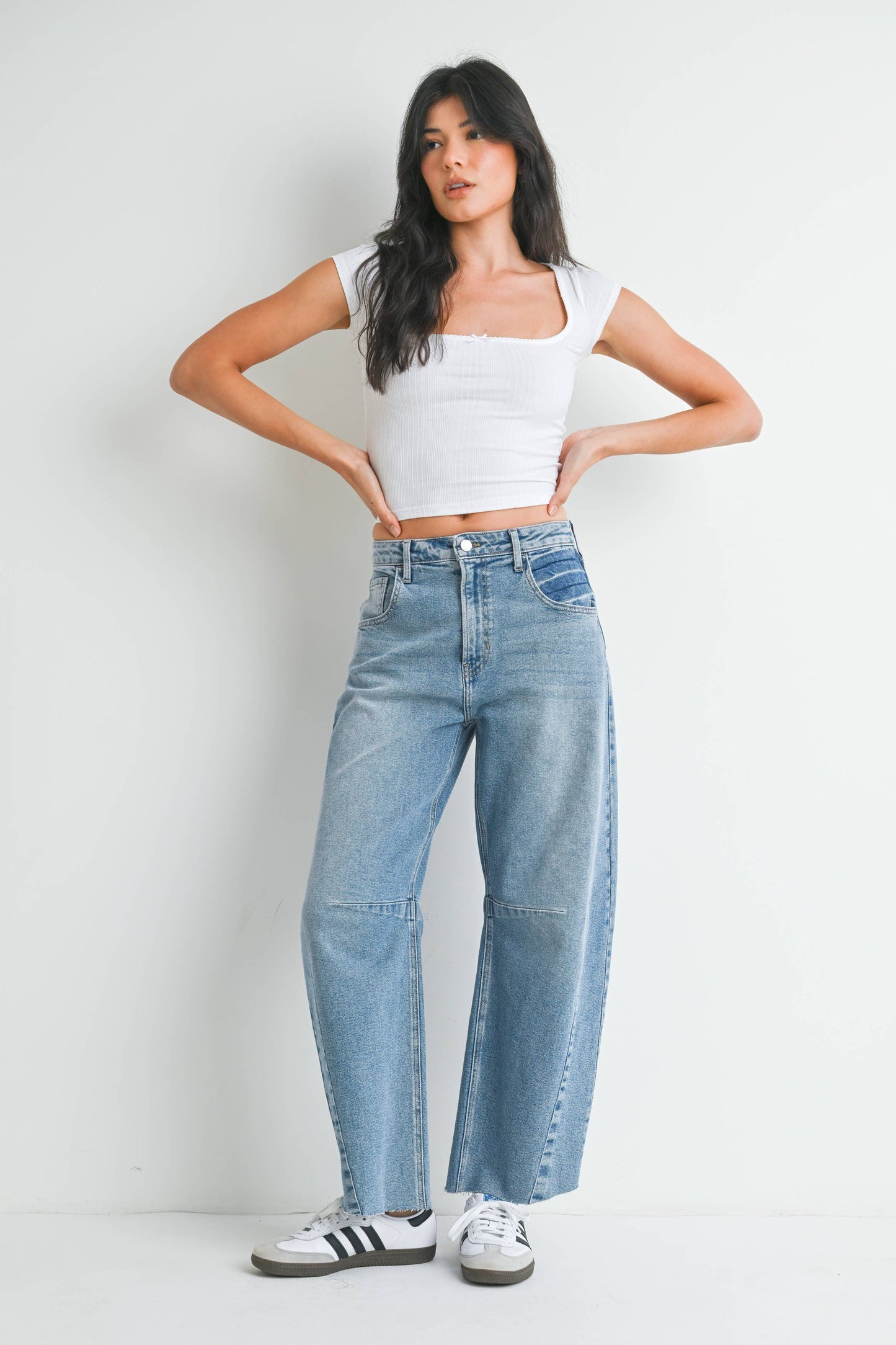 Light Wash Seamed Barrel Jean