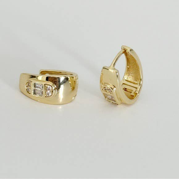 Gold Filled CZ Huggie Hoop Earrings