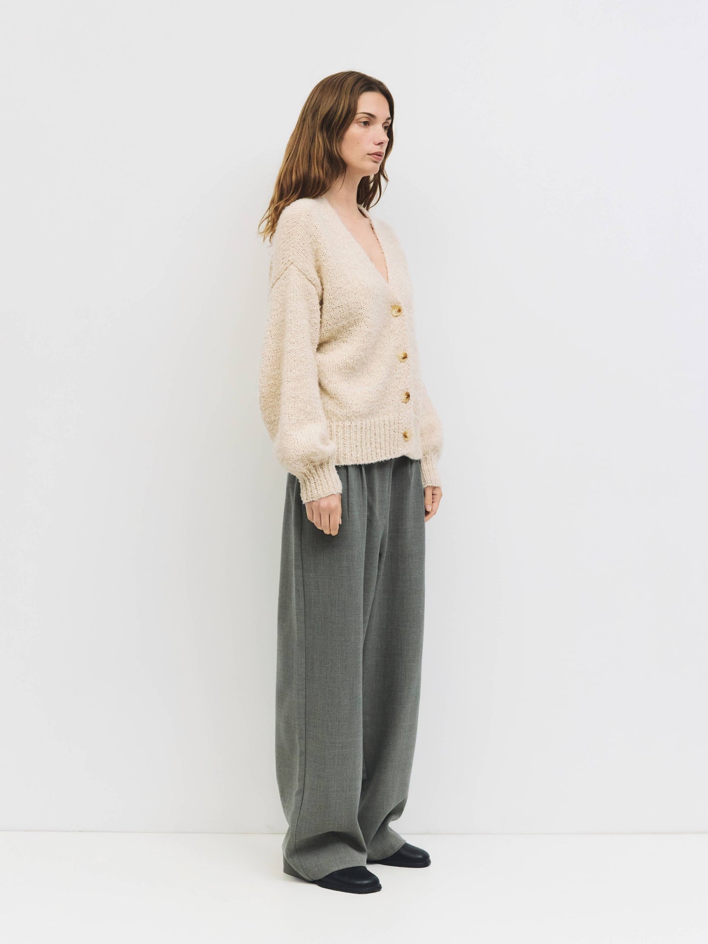 Boucle Knit V-Neck Cardigan Sweater