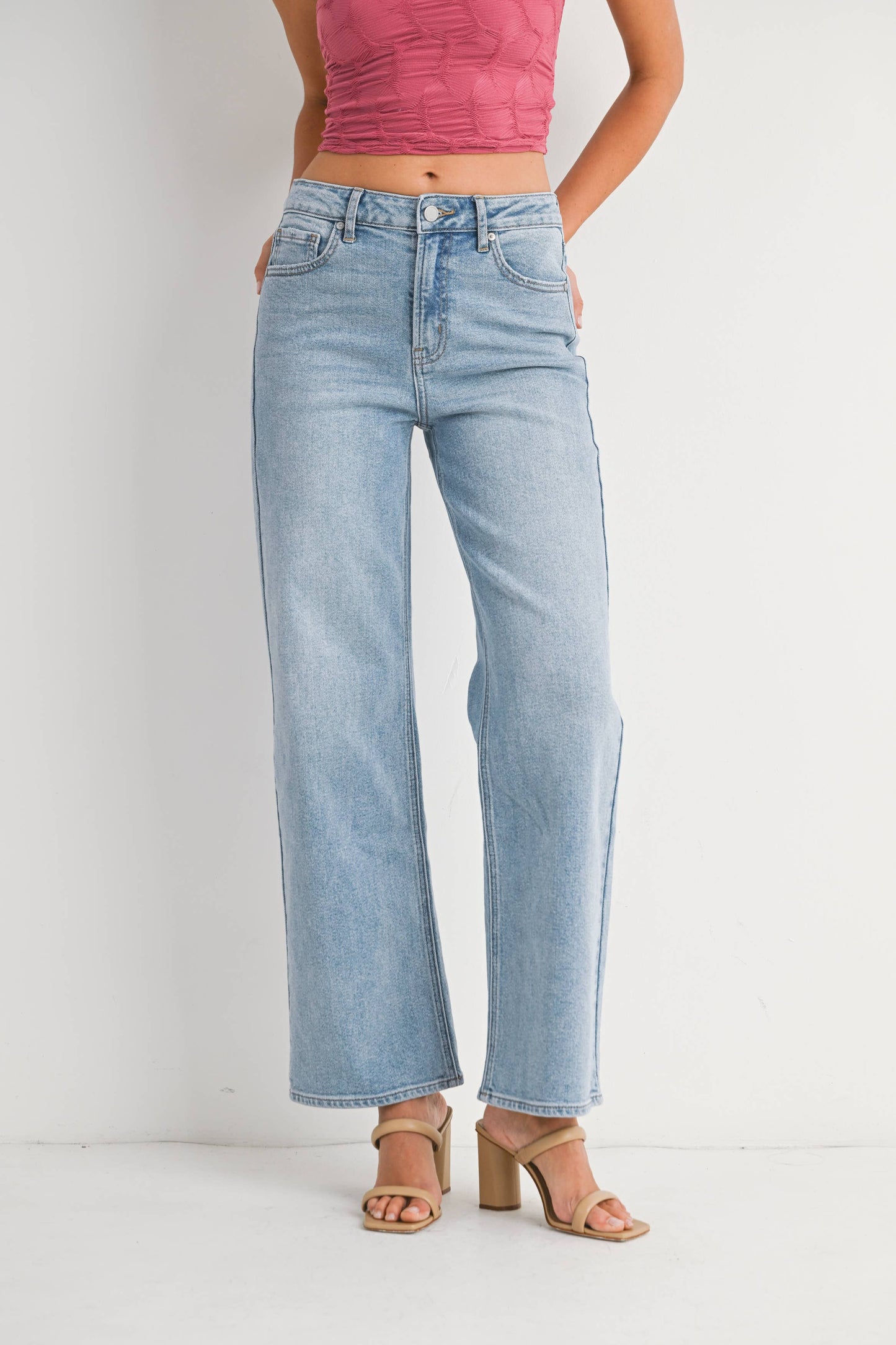 Light Wash High Rise Straight Stretch Jean