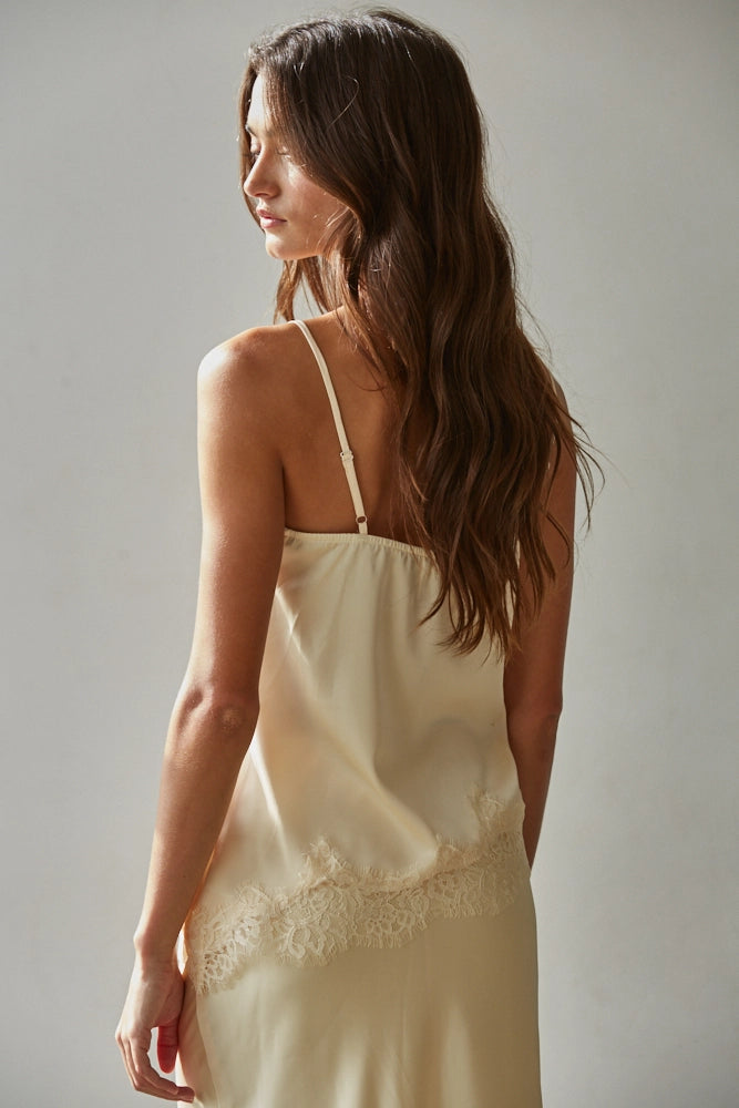 Butter Yellow Satin Lace Cami