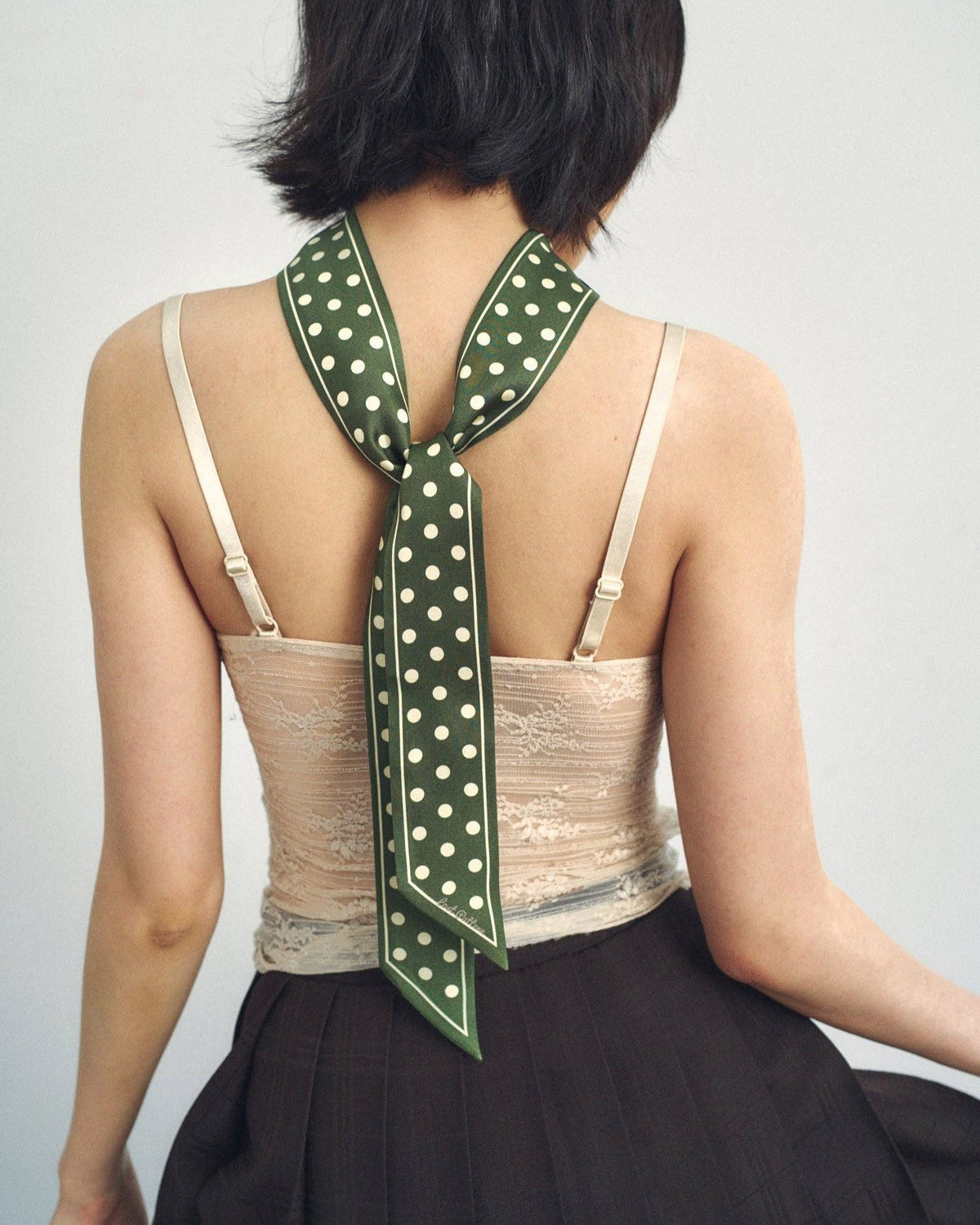 Green Polka Dot Silk Slim Scarf