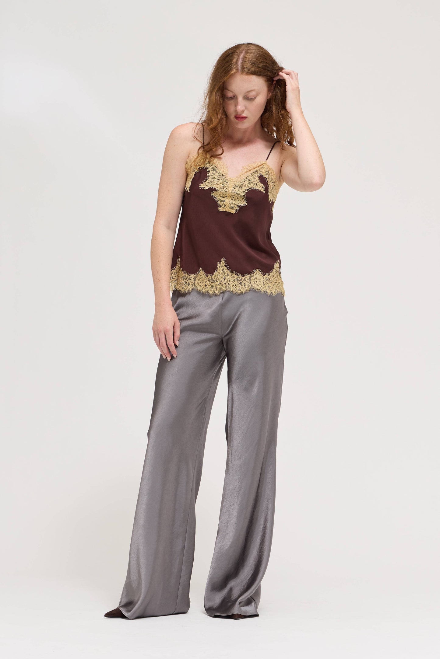 Satin Lace Trim Cami Top