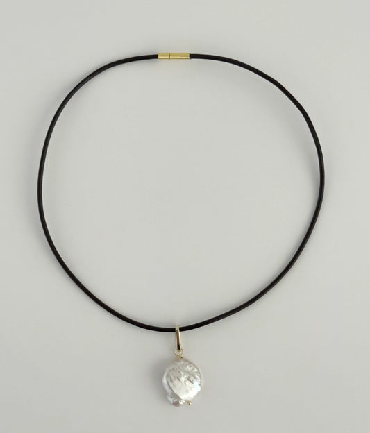 Pearl Charm Leather Rope Necklace