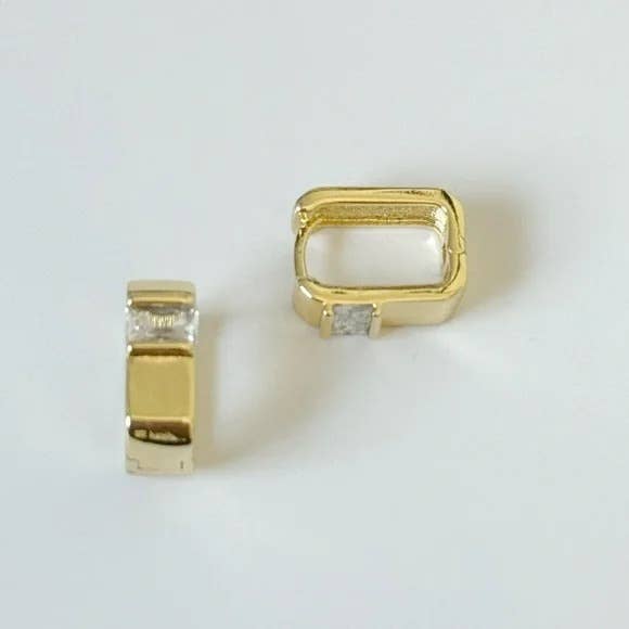 14K Gold Filled Rectangular CZ Baguette Hoops