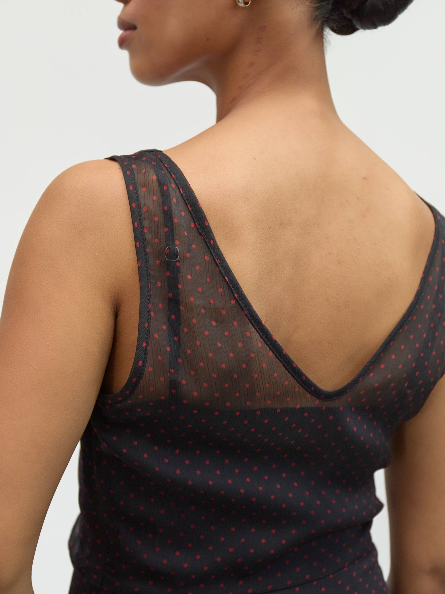 Black Red Polka Chiffon Midi Dress