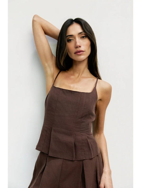 Pleated Square Neck Linen Tank