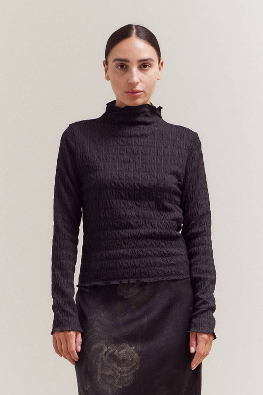 Shirred Mock Neck Long Sleeve Top