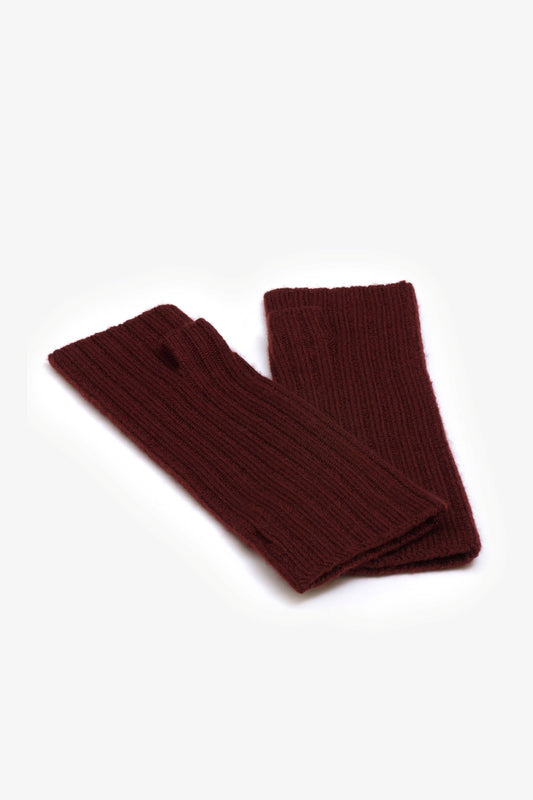 Dark Walnut Brown Wool Fingerless Gloves