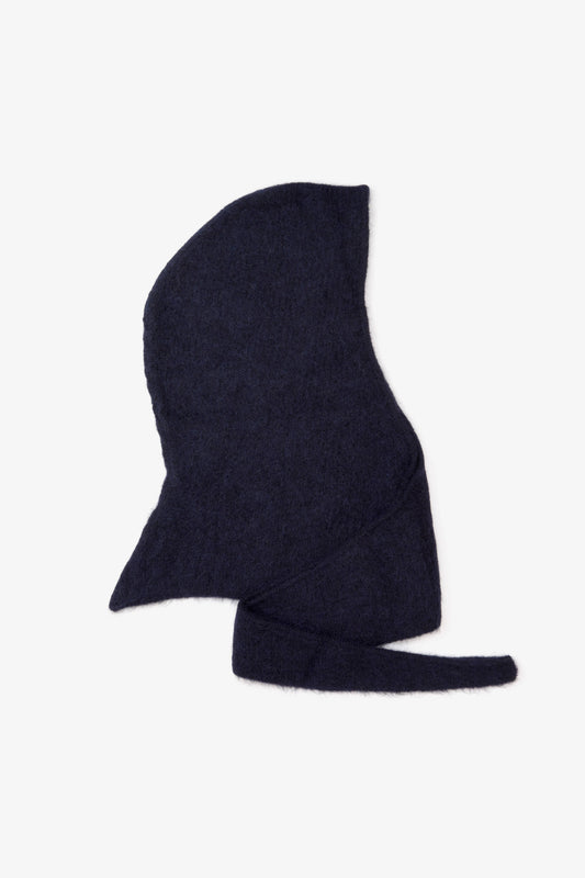 Dark Navy Alpaca Wool Hooded Scarf